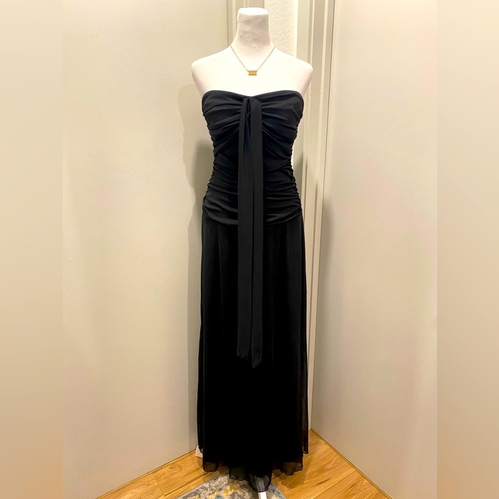 VTG 90s Y2K City Triangles Black Strapless / Halter Convertible Black Maxi Dress